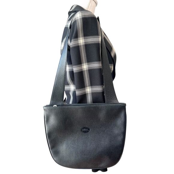 Longchamp LM Black Leather Double Compartment Shoulder Bag France Y2K Vintage - Picture 4 of 11